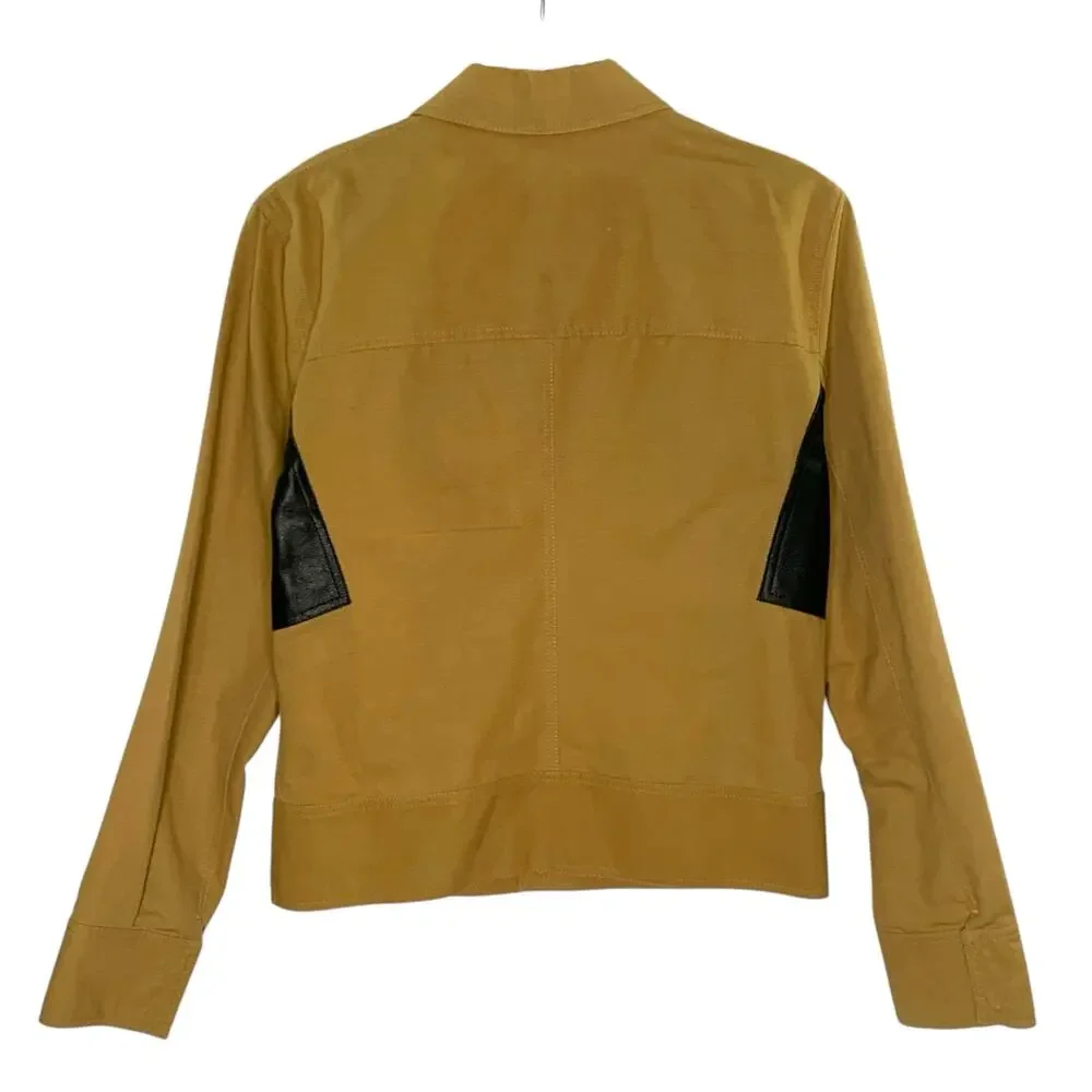 Dolce Gabbana M Vintage Womens Cotton Leather Detail Cropped Jacket Khaki - Picture 2 of 8